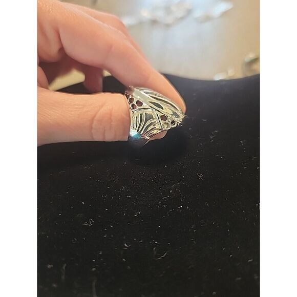 Large Stone Ring 925 Sterling Silver Statement handmade White Black Size 6.5 - Picture 3 of 7